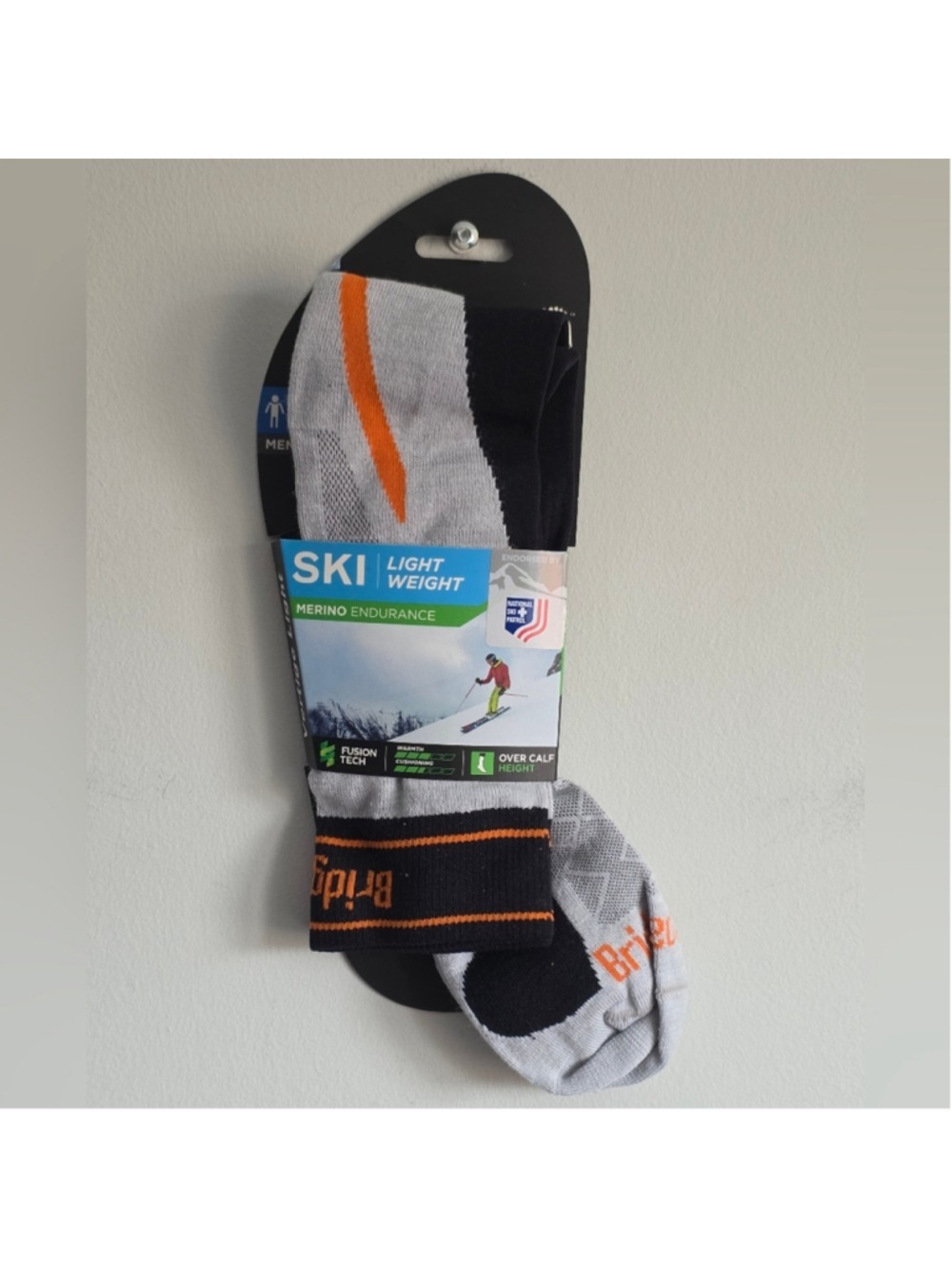 Bridgedale Merino Ski Socks Men’s Large Silver Black Lightweight Over Calf NEW